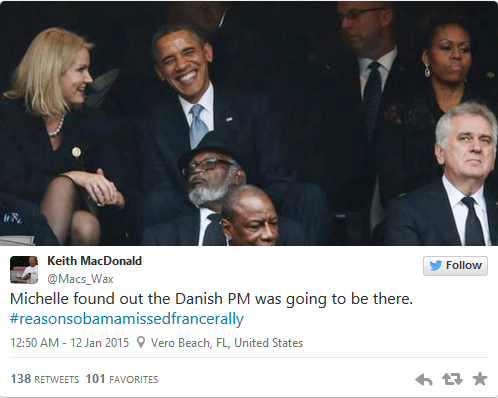 14 دلیل که اوباما در راهپیمایی فرانسه شرکت نکرد/ طنز بین الملل