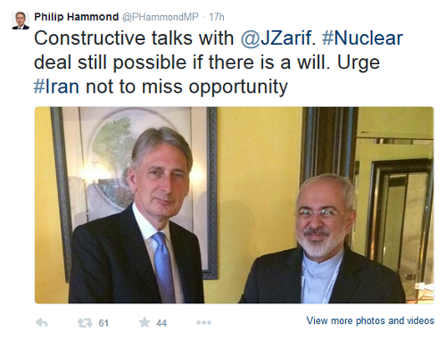 تقاضای وزیر خارجه بریتانیا از جواد ظریف و انتشار آن در صفحه توئیتر