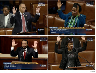 لحظه به لحظه با فرگوسن/ حرکت نمادین اعضای کنگره آمریکا در حمایت از جنبش فرگوسن