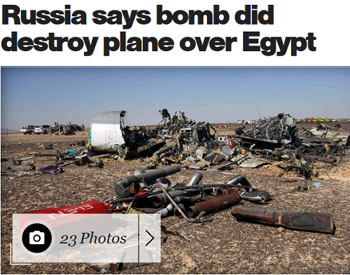 خبر فوری: سقوط هواپیمای روس در مصر حاصل یک بمب گذاری