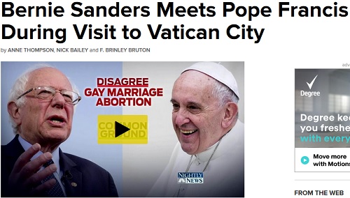دیدار برنی سندرز با پاپ در واتیکان/ آیا رهبر کاتولیک های جهان از سندرز حمایت کرده است؟