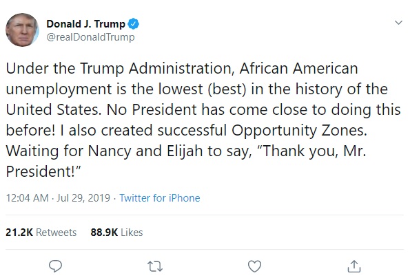 واکنش آمریکایی ها به توئیت ترامپ در مورد نرخ بیکاری سیاه پوستان!