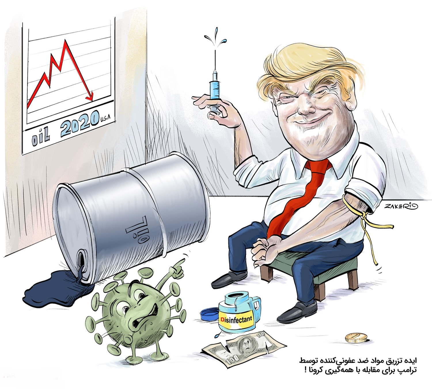 کاریکاتور/ ایده تزریق مواد ضدغفونی کننده توسط ترامپ