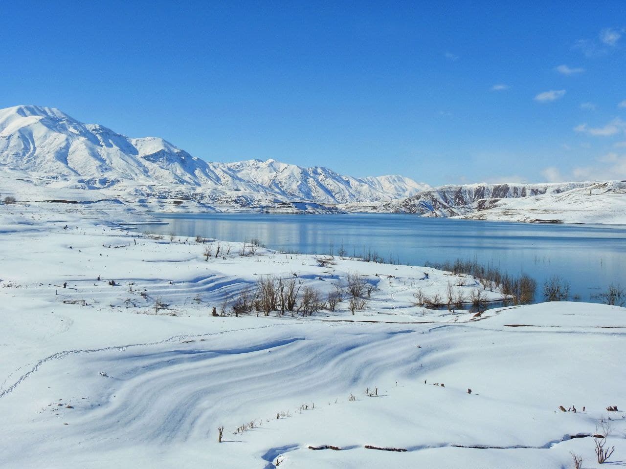 تصاویر/ نمای زیبا از دریاچه سد طالقان در برف