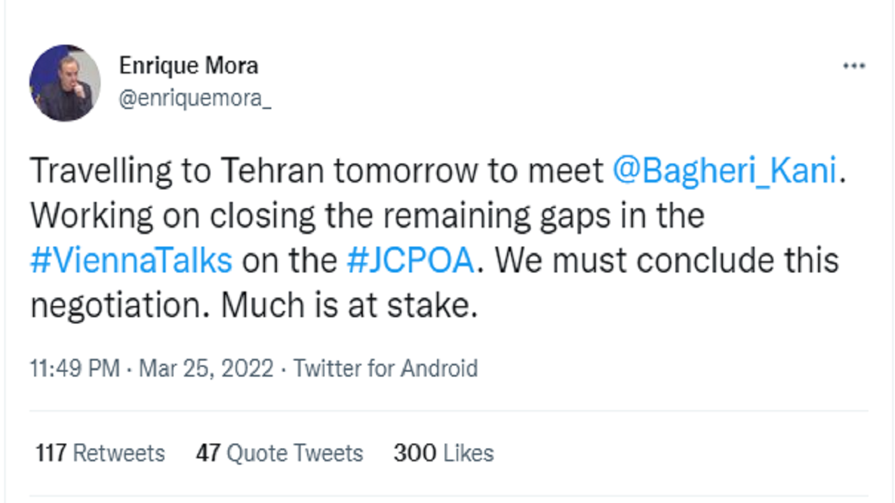 انریکه مورا امروز به تهران می‌ آید/ گفتگو درباره مذاکرات وین