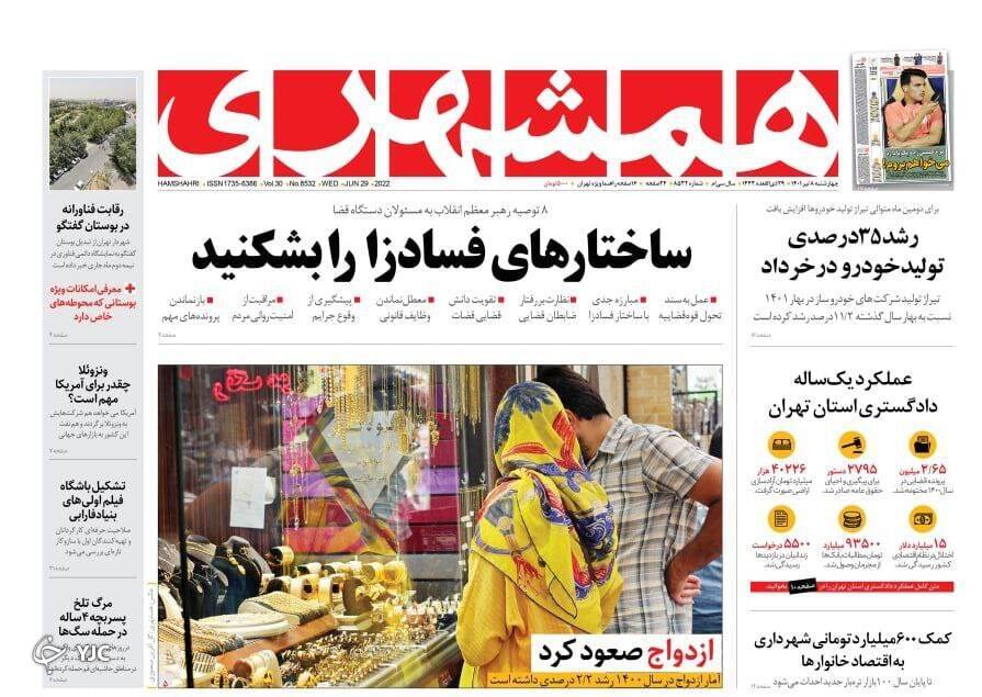 صفحه نخست روزنامه‌ ها - چهارشنبه ۸ تیر/ تخلفات در واردات نهاده‌ های دامی