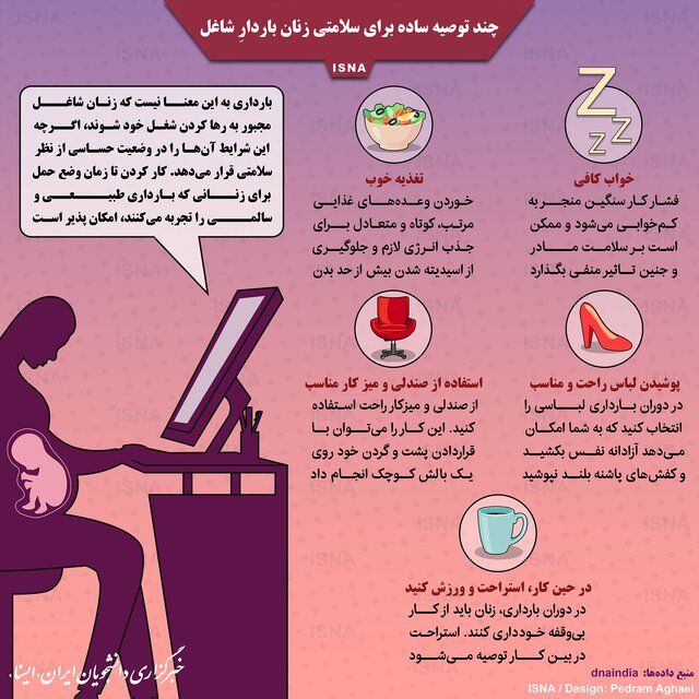 اینفوگرافیک/ توصیه‌های ساده برای سلامتی زنان باردارِ شاغل